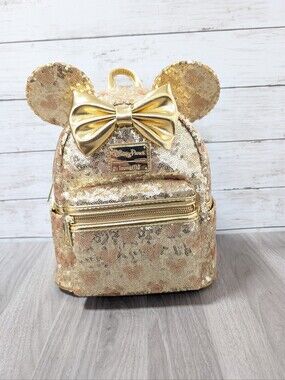 Disney Parks Minnie Mouse Gold Sequin Loungefly Mini Backpack
